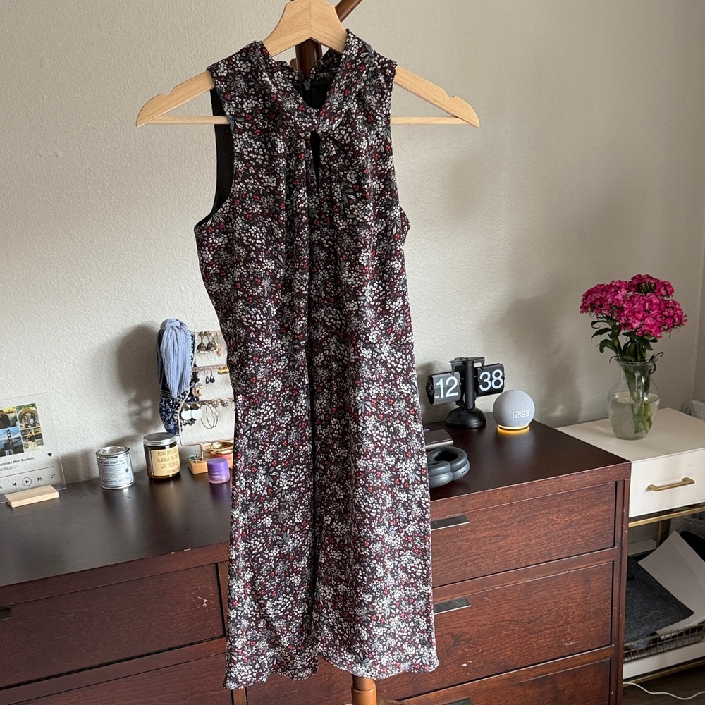 LOFT Black and White Floral Midi Dress